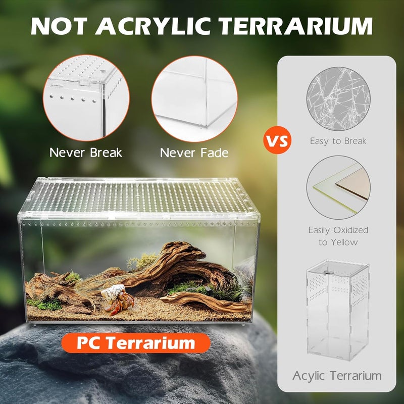 AZV Escape Proof Reptile Terrarium,Shatter Proof Polycarbonate Tarantula Tank with Magnetic Lid,Ventilated Spider Enclosure,360° Clear View,Easy Clean Habitat for Gecko,Frogs,Insects,Hermit Crabs L - Image 5